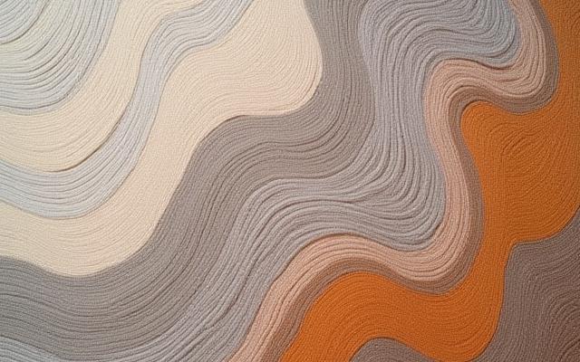 Détail d'une tapisserie moderne aux motifs abstraits et couleurs douces
